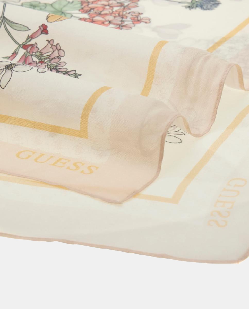 Lenço Estampado com Motivo Floral e Logótipo Natural-3