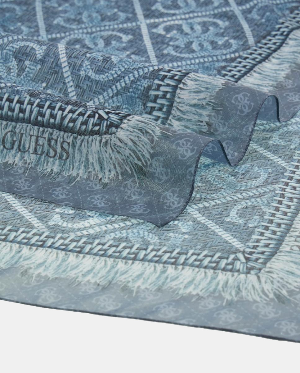 Lenço Estampado com Motivo Geométrico e Logótipo Azul-3
