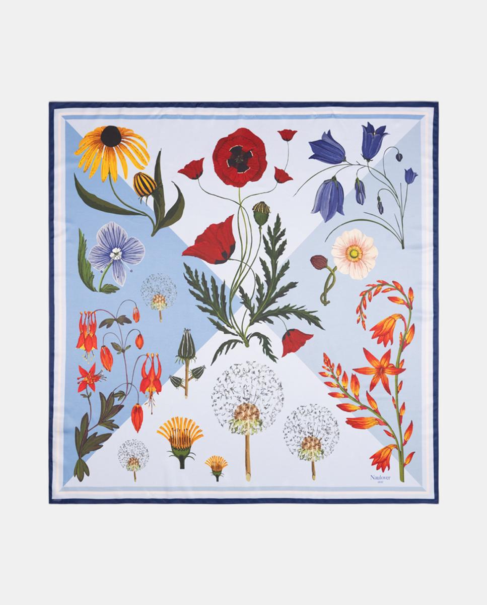 Imagen 0 de Pañuelo formato carré con estampado de flores y vegetación efecto herbolario Azul