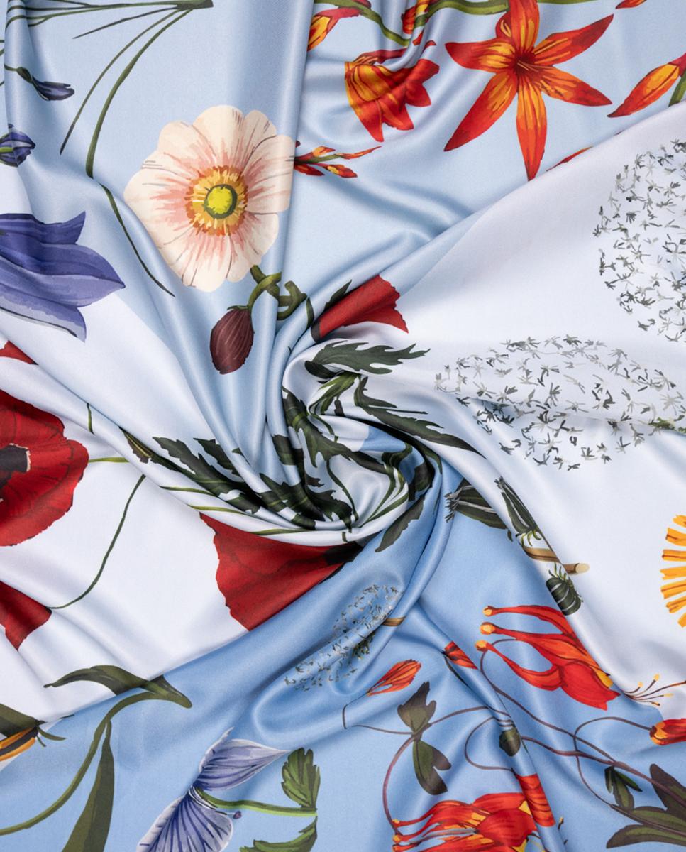 Pañuelo formato carré con estampado de flores y vegetación efecto herbolario - Naulover - Azul Azul-2