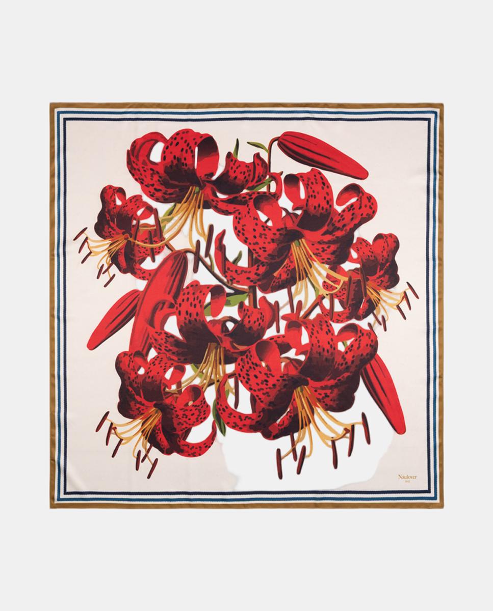 Imagen 0 de Pañuelo en formato carré con estampado de flores lillium Blanco