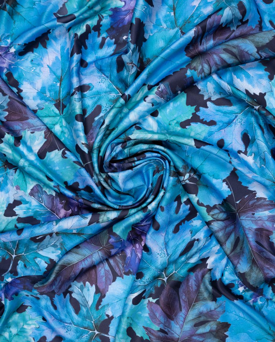 Pañuelo en formato grand carré con estampado de hojarasca - Naulover - Azul Azul-2