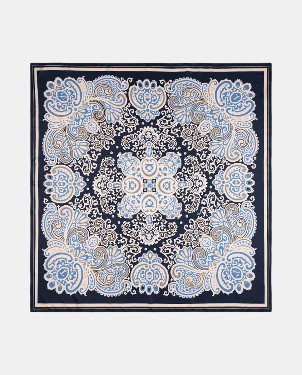 Imagen 0 de Pañuelo en formato grand carré con estampado ornamental Azul marino