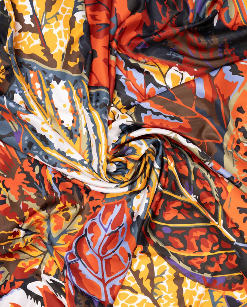 Lenço em Formato Grand Carré com Estampado de Folhas Grandes Multicolor-2
