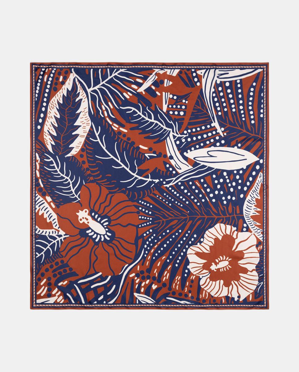 Imagen 0 de Pañuelo en formato carré con estampado floral. Azul