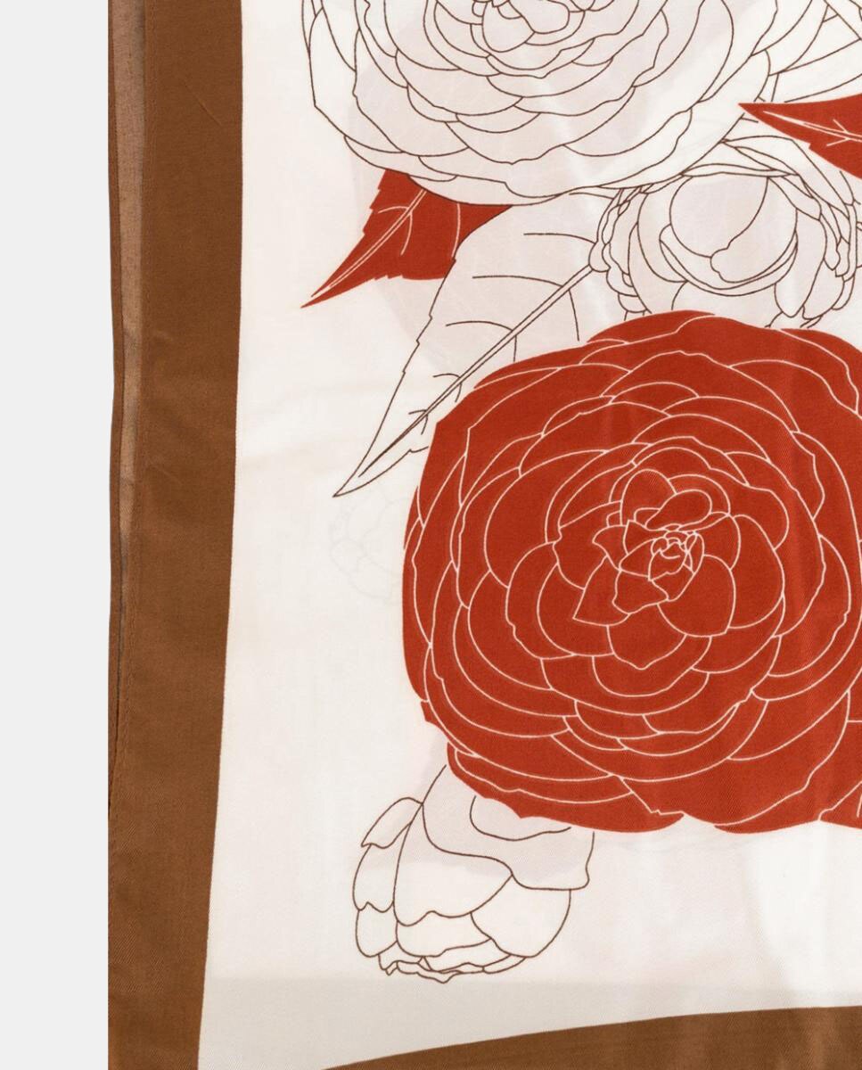 Imagen 2 de Pañuelo cuadrado de poliéster sedoso con estampado floral y borde contrastado - Kbas - Marrón claro Marrón claro