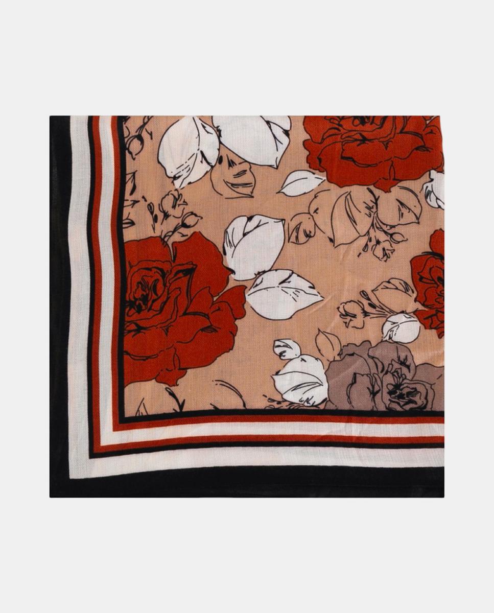 Imagem 0 de Lenço Quadrado em Poliéster Suave com Estampado Floral e Rebordo às Riscas