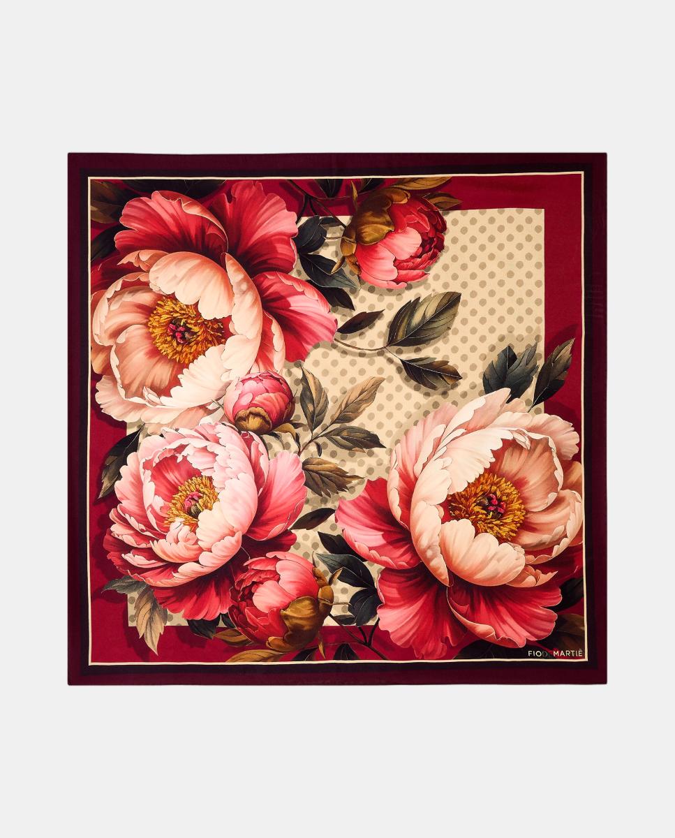 Imagen 0 de Pañuelo de seda 70x70cm flores burgundy Morado