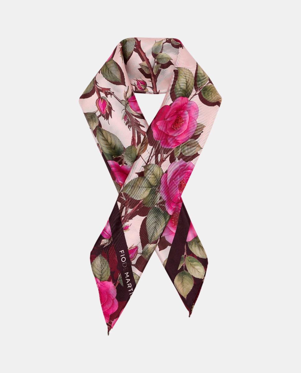 Pañuelo de seda 70x70cm flores - Fio de Martié - Rosa Rosa-2