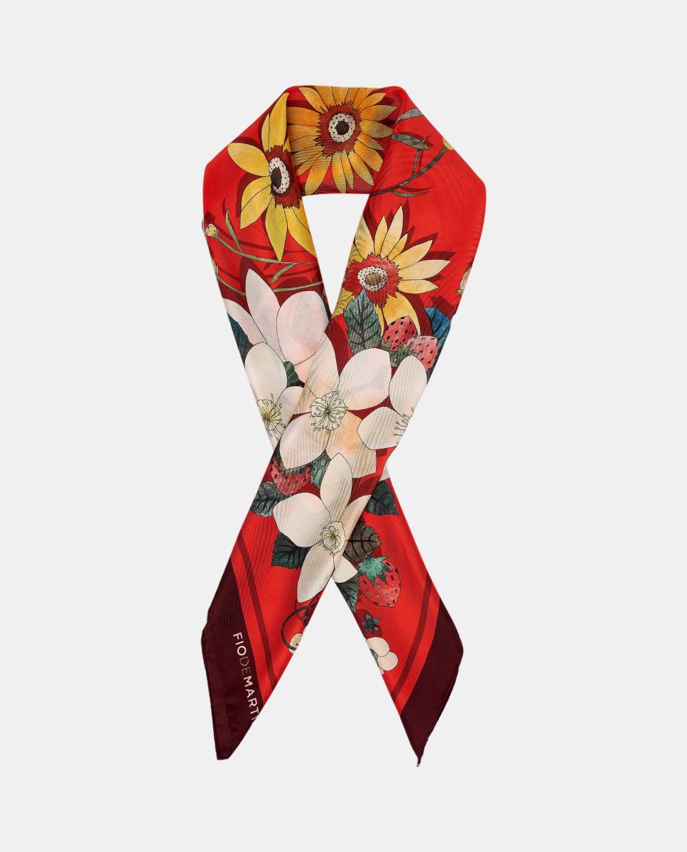 Pañuelo de seda carré 90x90cm estampado floral - Fio de Martié - Rojo Rojo-2