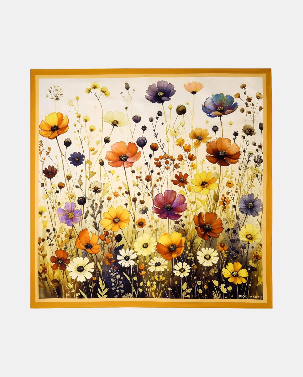 Imagen 0 de Pañuelo de seda carré 90x90cm estampado estampado florl amarillo multicolor Amarillo