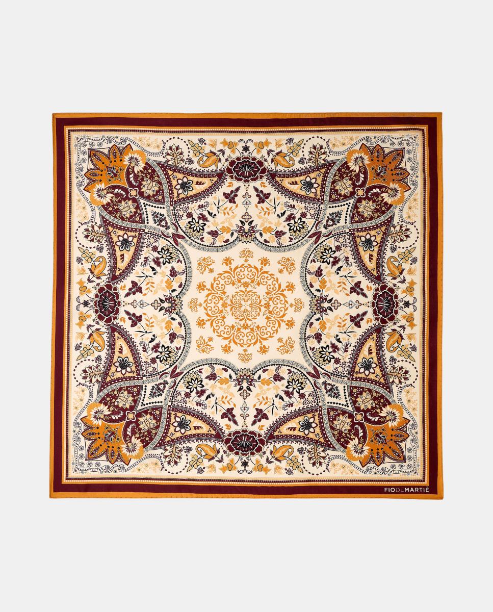 Imagem 0 de Lenço de Seda 70x70cm com Estampado de Arabesco e Paisley - Castanho/Bege