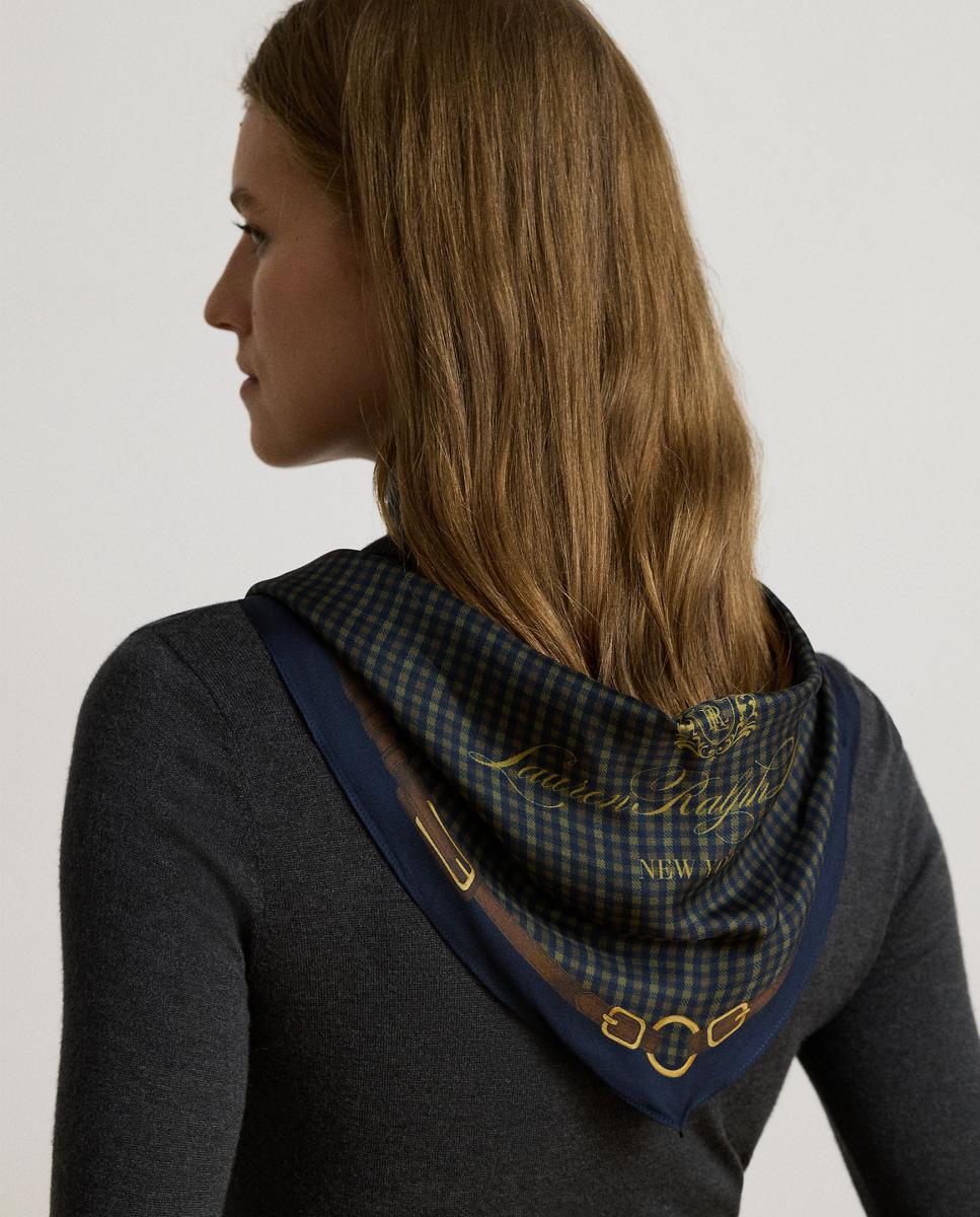 Pañuelo de mujer con estampado y logo - Lauren Ralph Lauren - Azul oscuro Azul oscuro-3