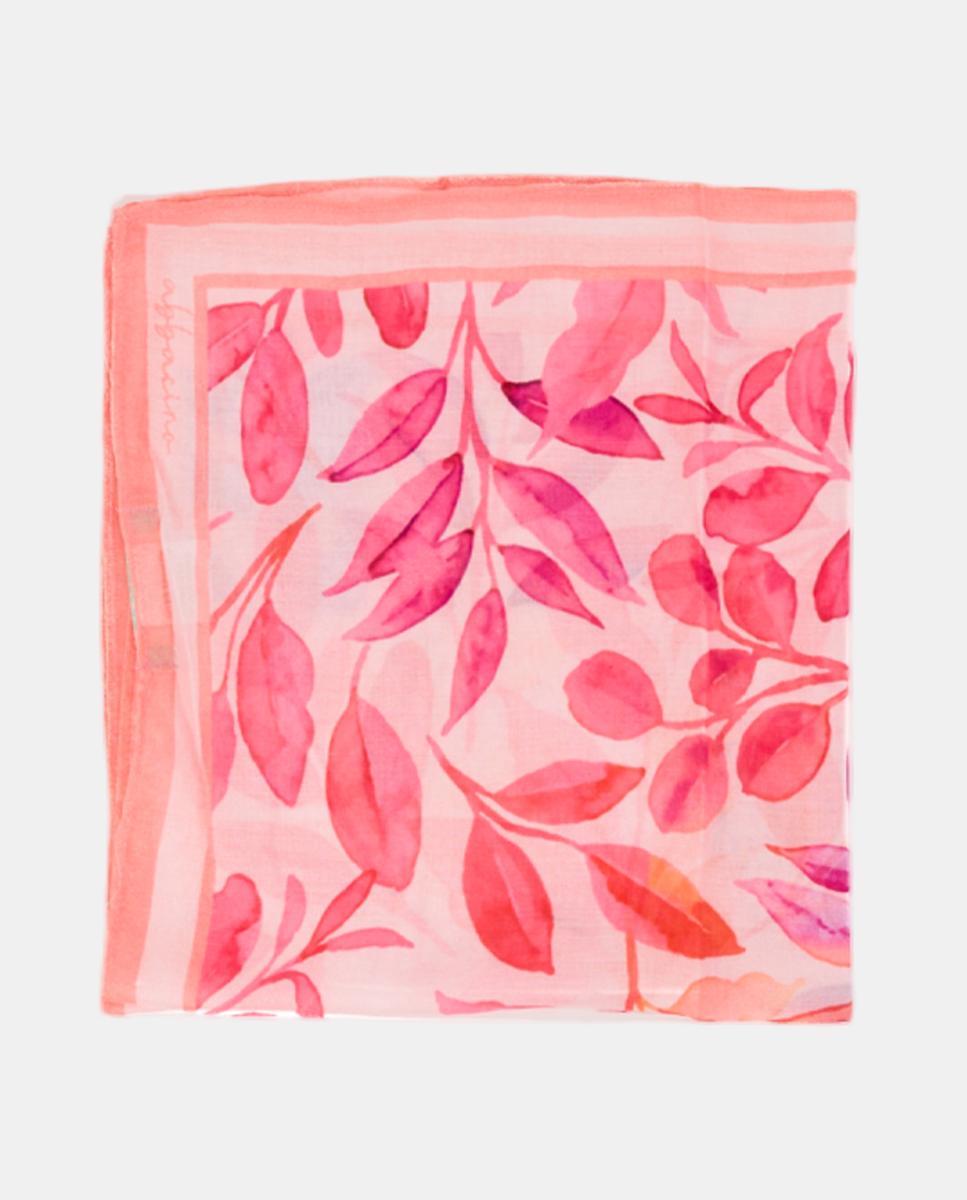 Bandana de Modal e Seda com Estampado Floral Fúcsia-2
