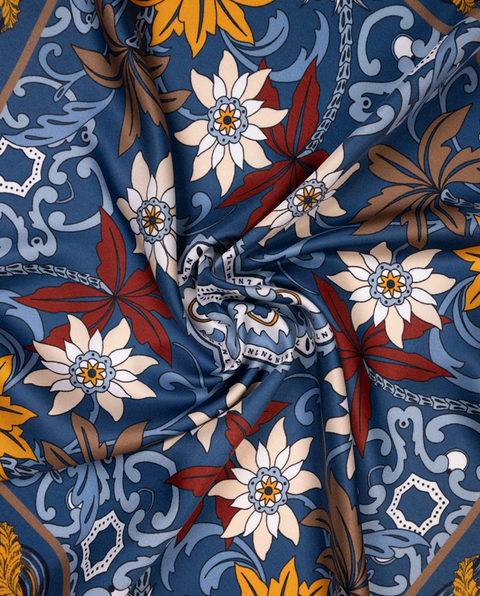 Pañuelo en formato bandana con estampado floral-ornamental - Naulover - Azul Azul-2