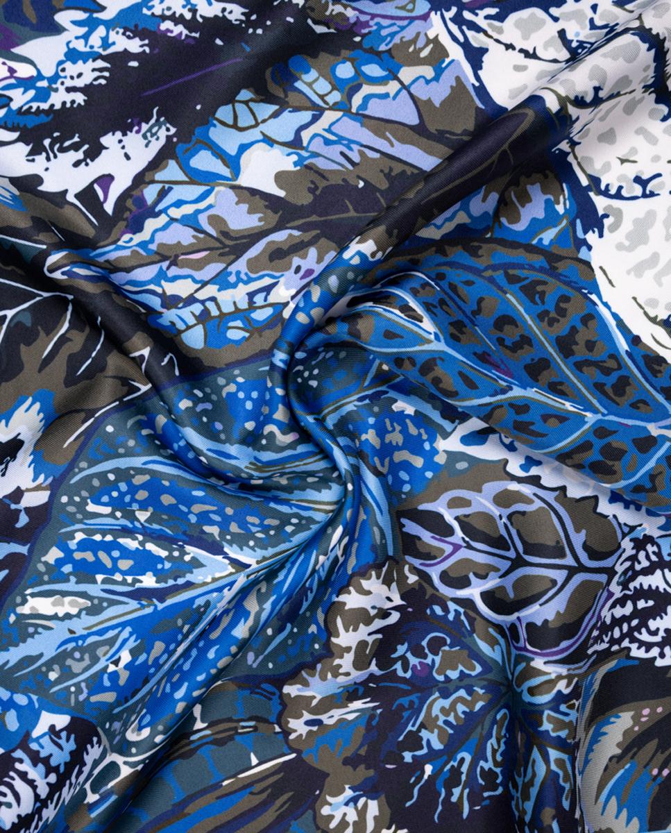 Pañuelo en formato bandana con estampado de maxi hojas - Naulover - Azul Azul-2