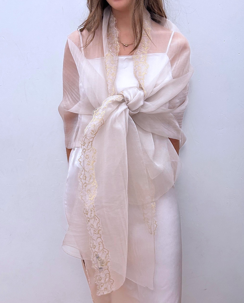 Écharpe em Organza de Seda Prata-2