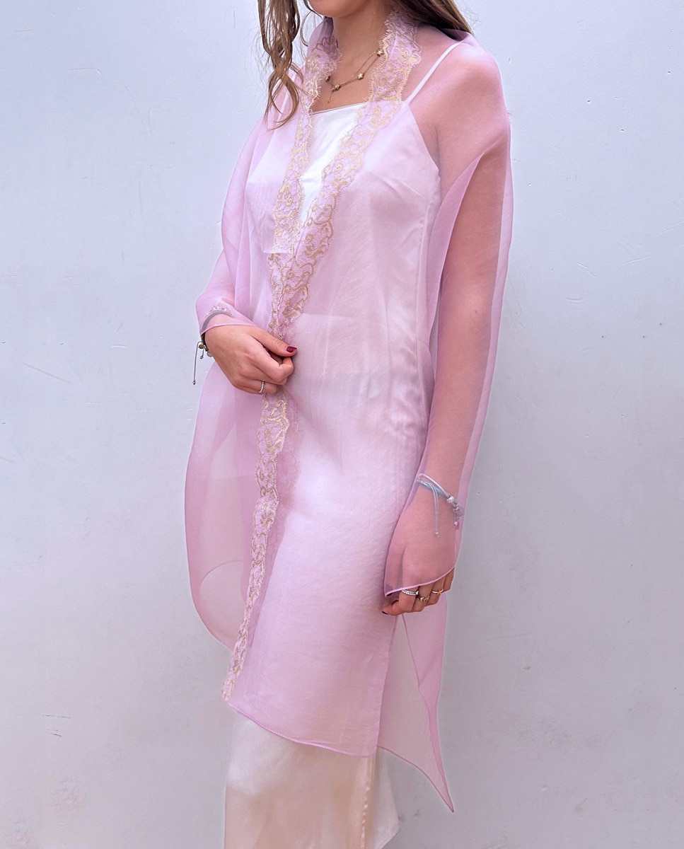 Écharpe em Organza de Seda Rosa-2