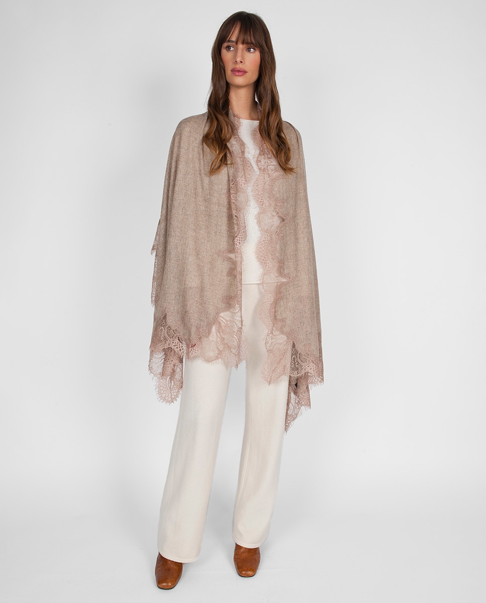 Écharpe Retangular de Lã Bege-2