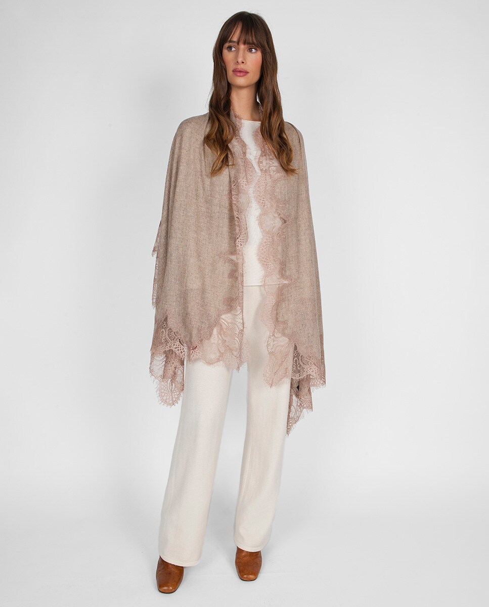 Écharpe Retangular de Lã Bege-2