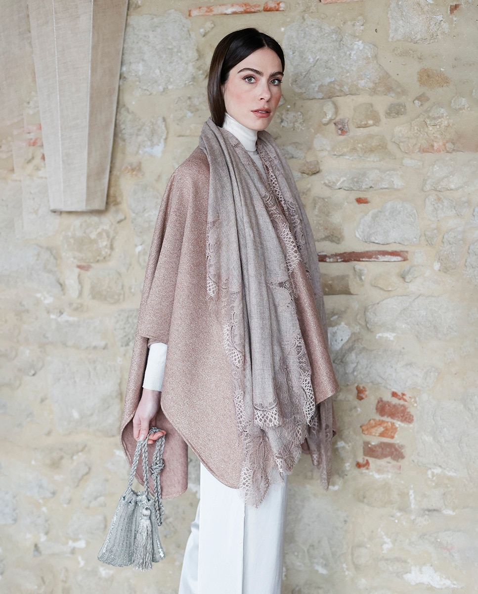 Écharpe Retangular de Lã Bege-3