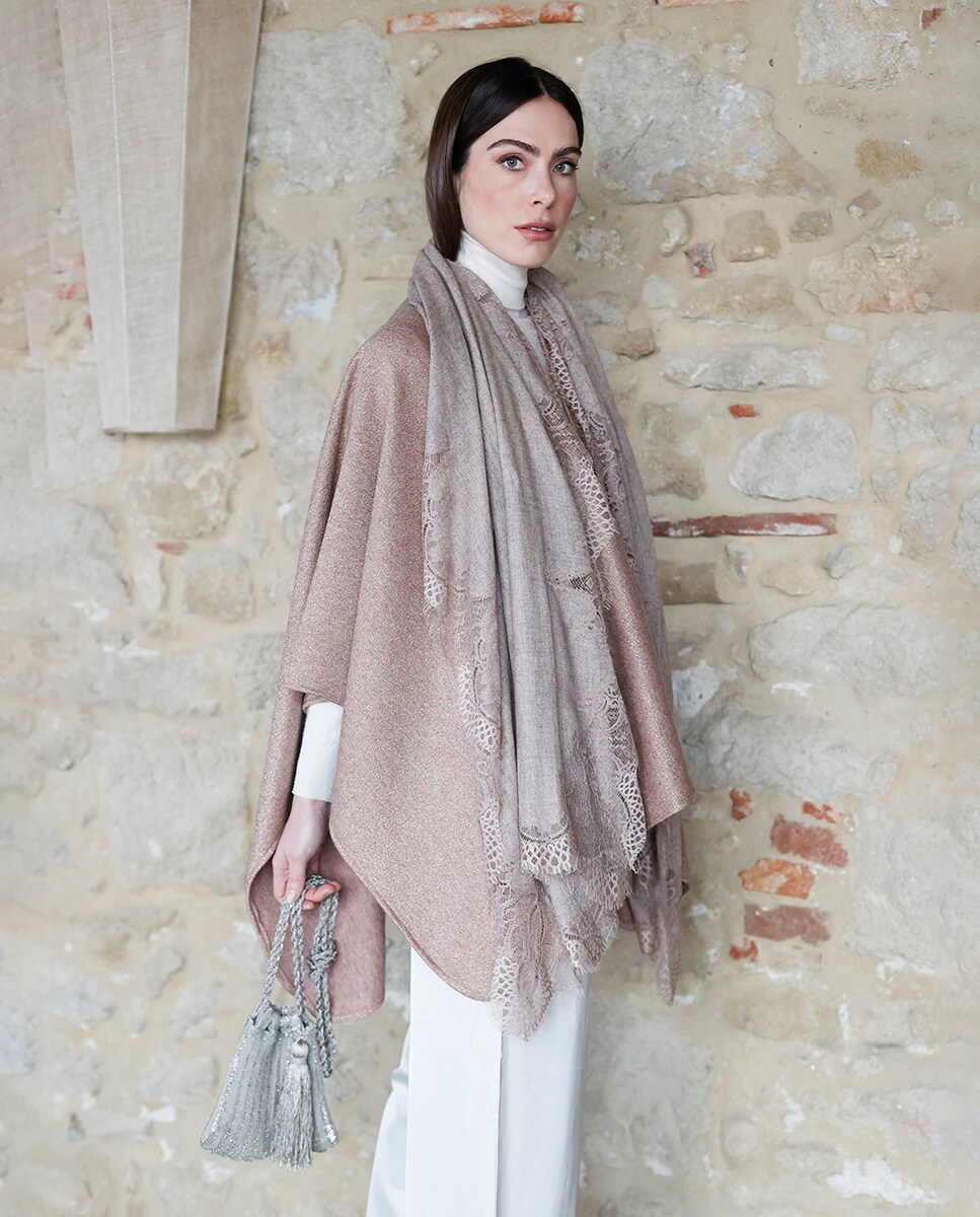 Écharpe Retangular de Lã Bege-3