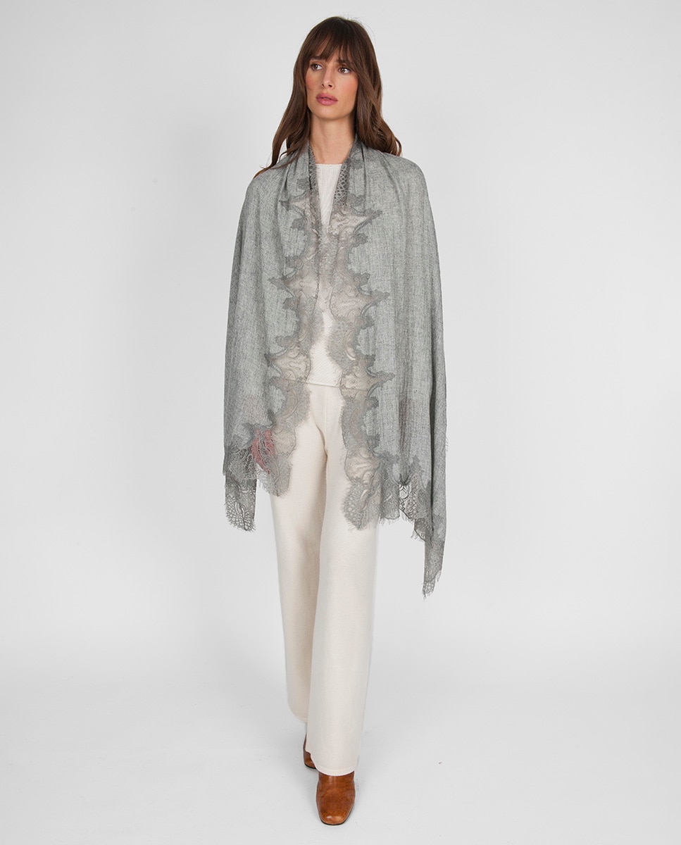 Écharpe Retangular de Lã Cinzento-2