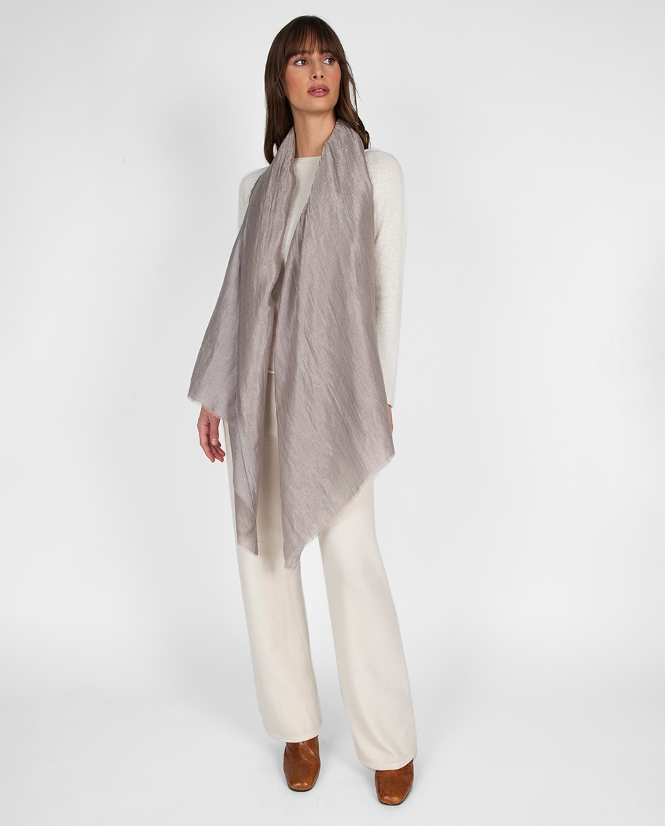 Écharpe Retangular em Lã e Seda Prata-2