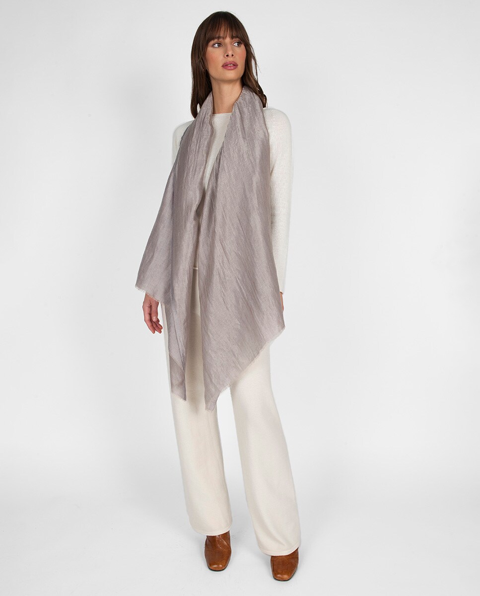 Écharpe Retangular em Lã e Seda Prata-2