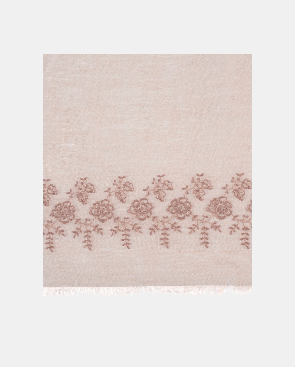 Estola de Linho com Bordado a Condizer Rosa-2