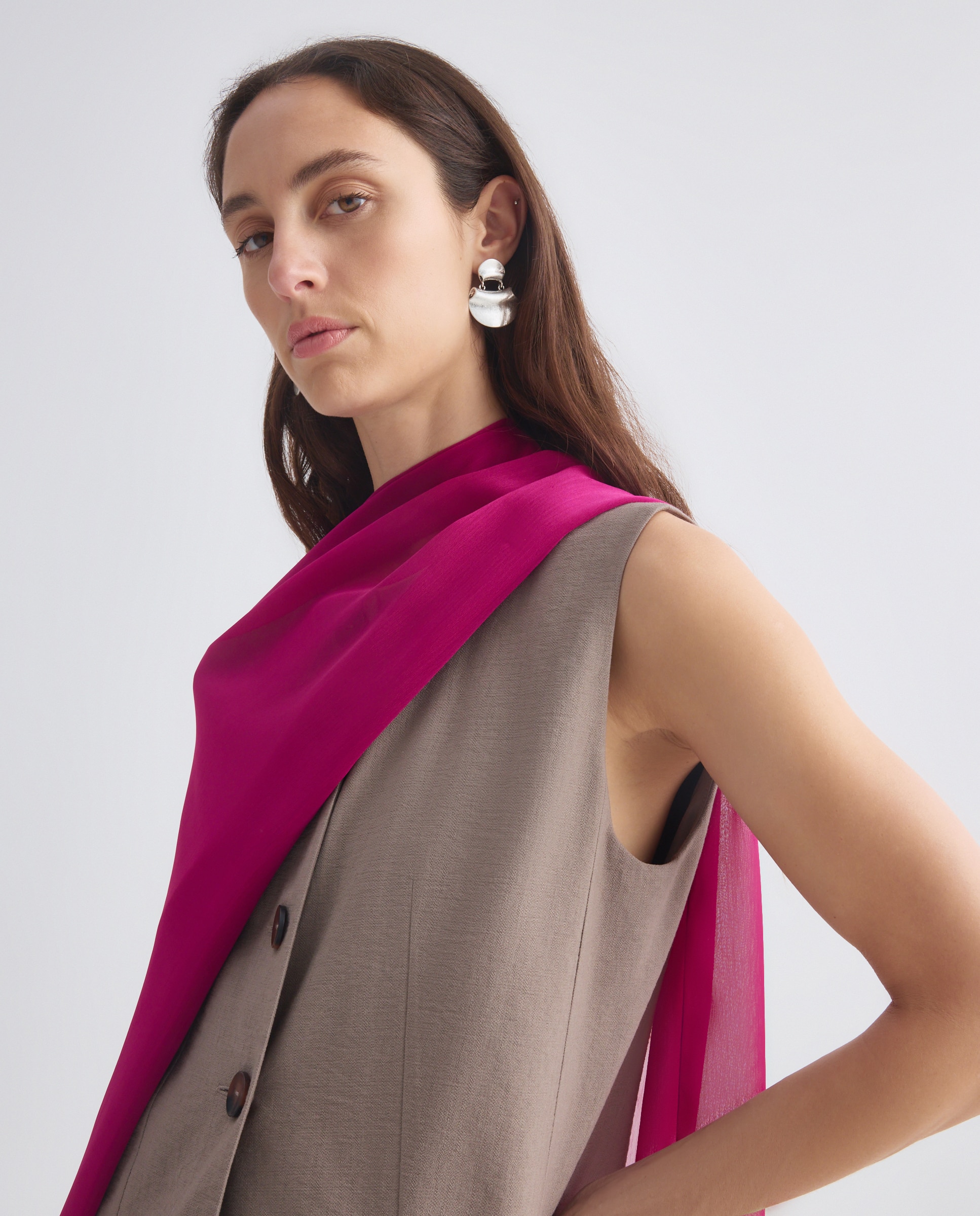 Chal de fiesta de gasa cationica de Banarassi - Fucsia Fucsia-2