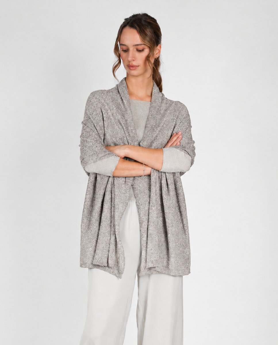 Écharpe em Tricot de Viscose e Fio Metalizado Prata-2