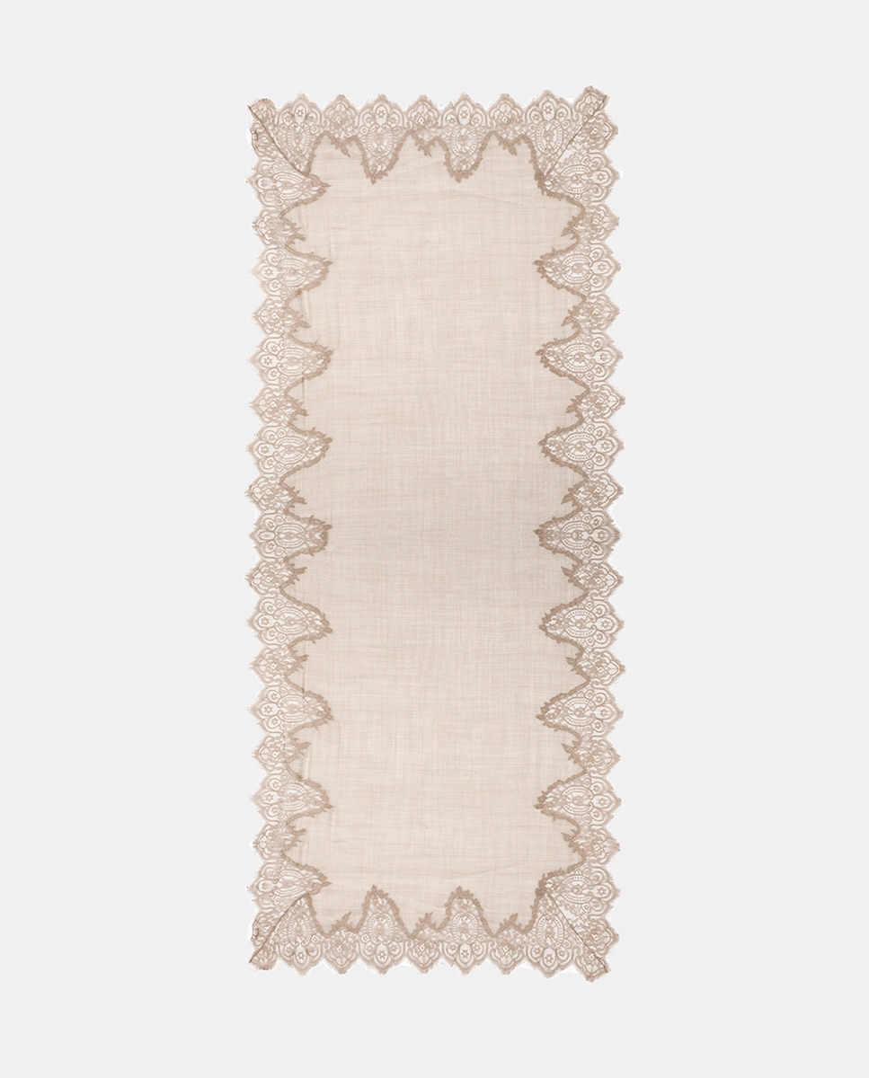Estola en lana y seda con detalle encaje a tono de Gaynor Bongard - Beige Beige-1