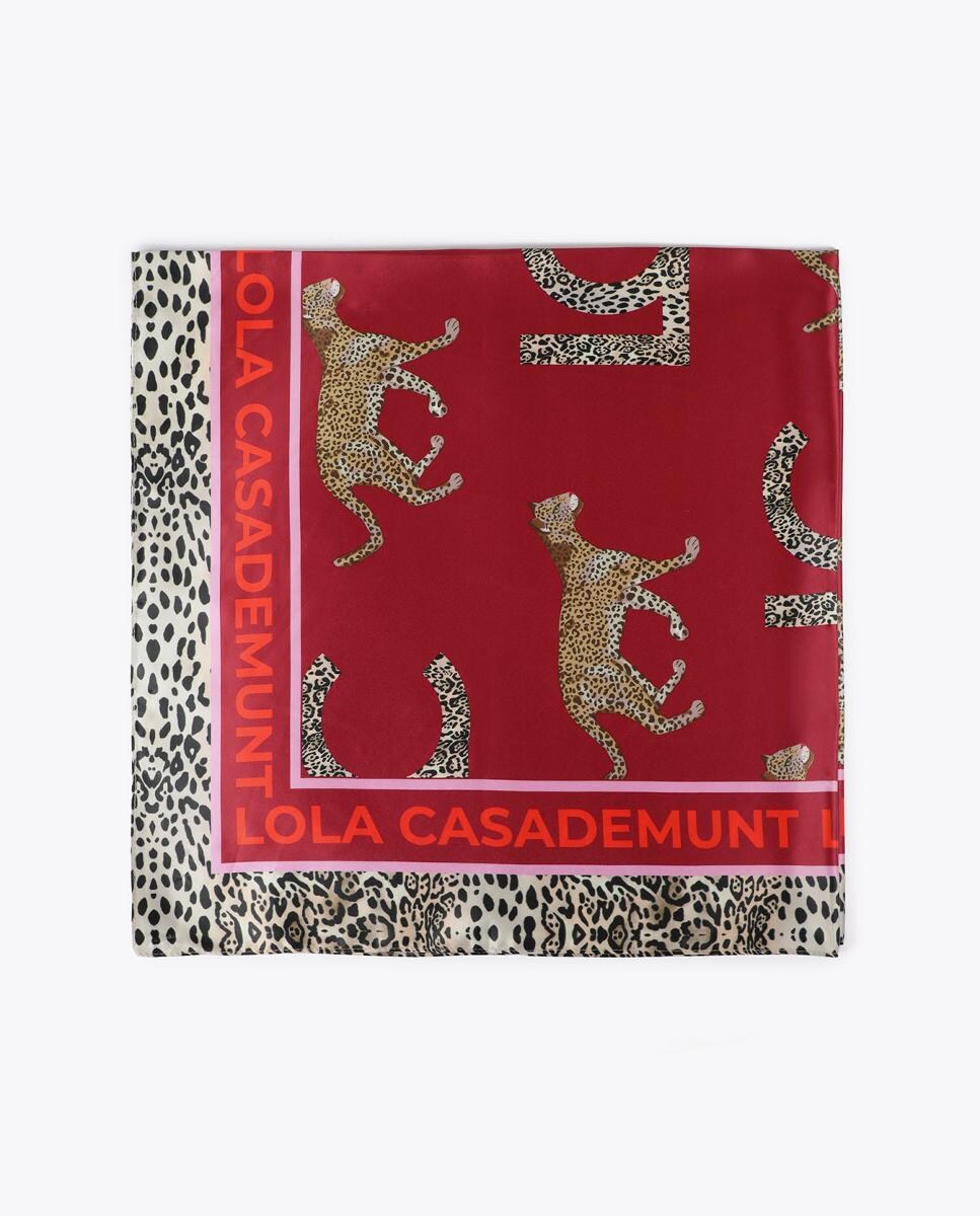 Lenço com Estampado LC e Leopardos - Vermelho/Castanho Bordeaux-4