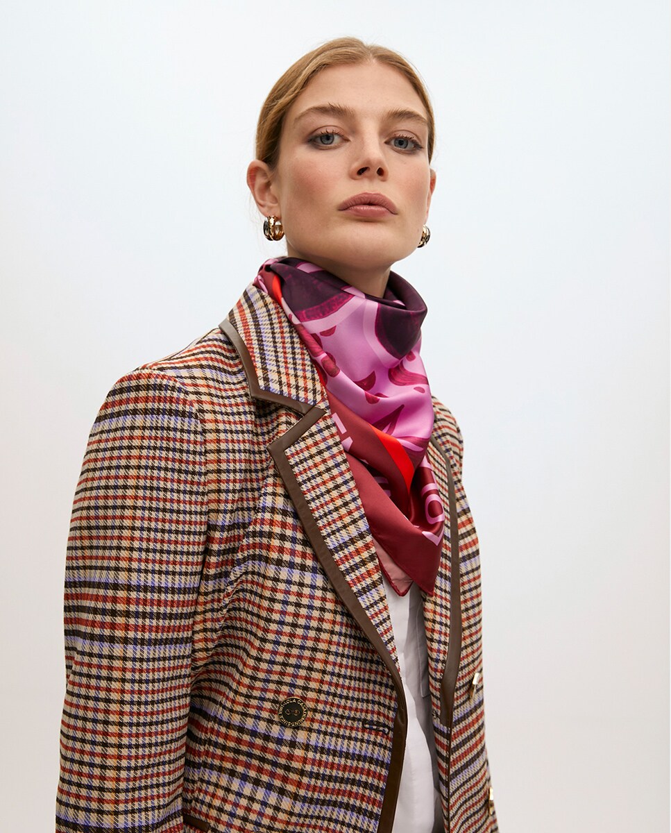 Lenço com Estampado Floral - Rosa/Vermelho Fúcsia-2