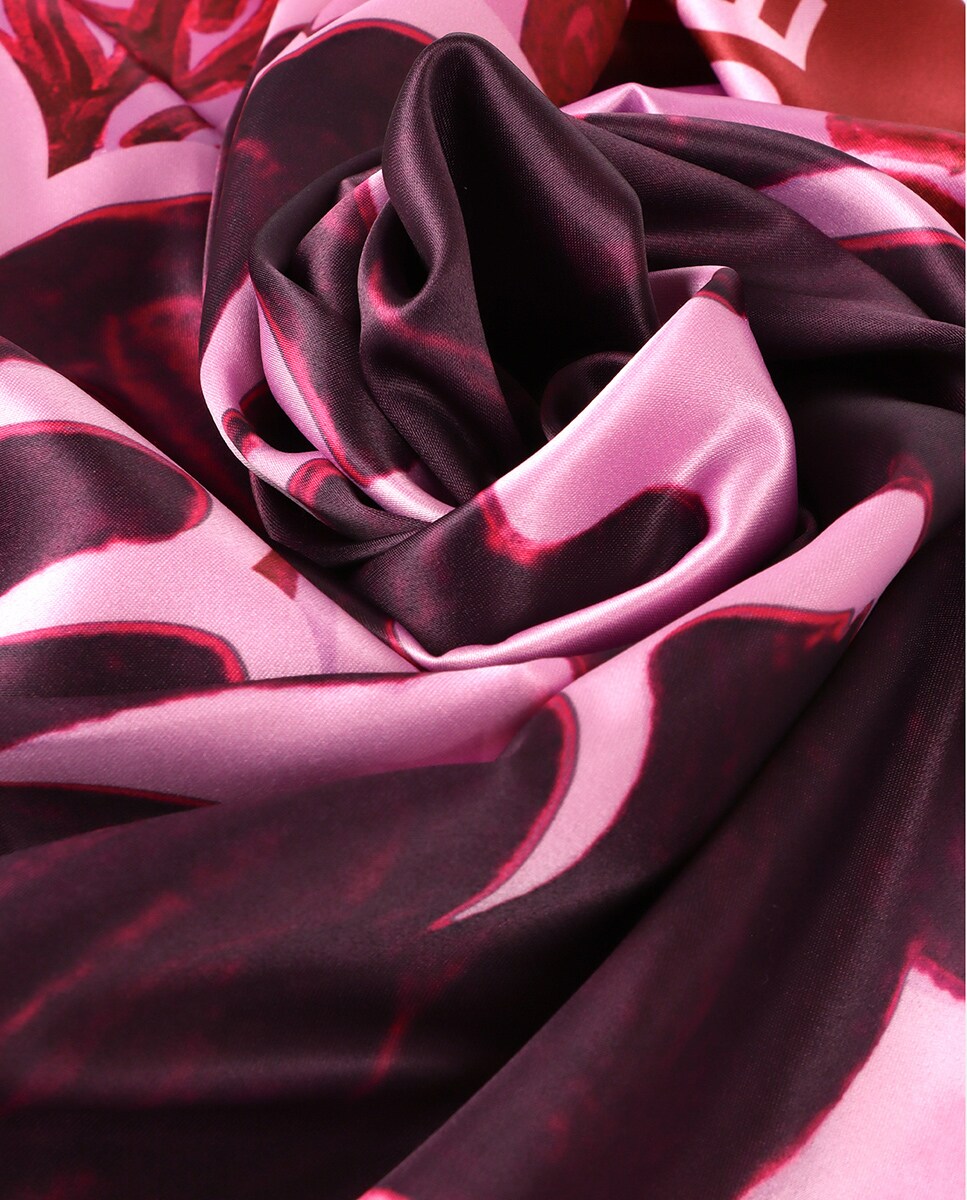 Lenço com Estampado Floral - Rosa/Vermelho Fúcsia-6