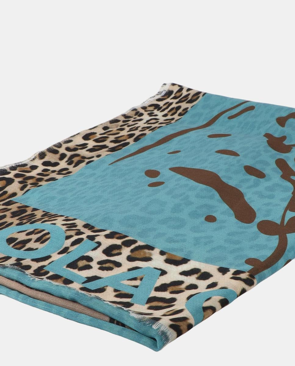 Écharpe com Estampado de Cara de Tigre Dupla Invertida - Verde/Castanho Turquesa-4