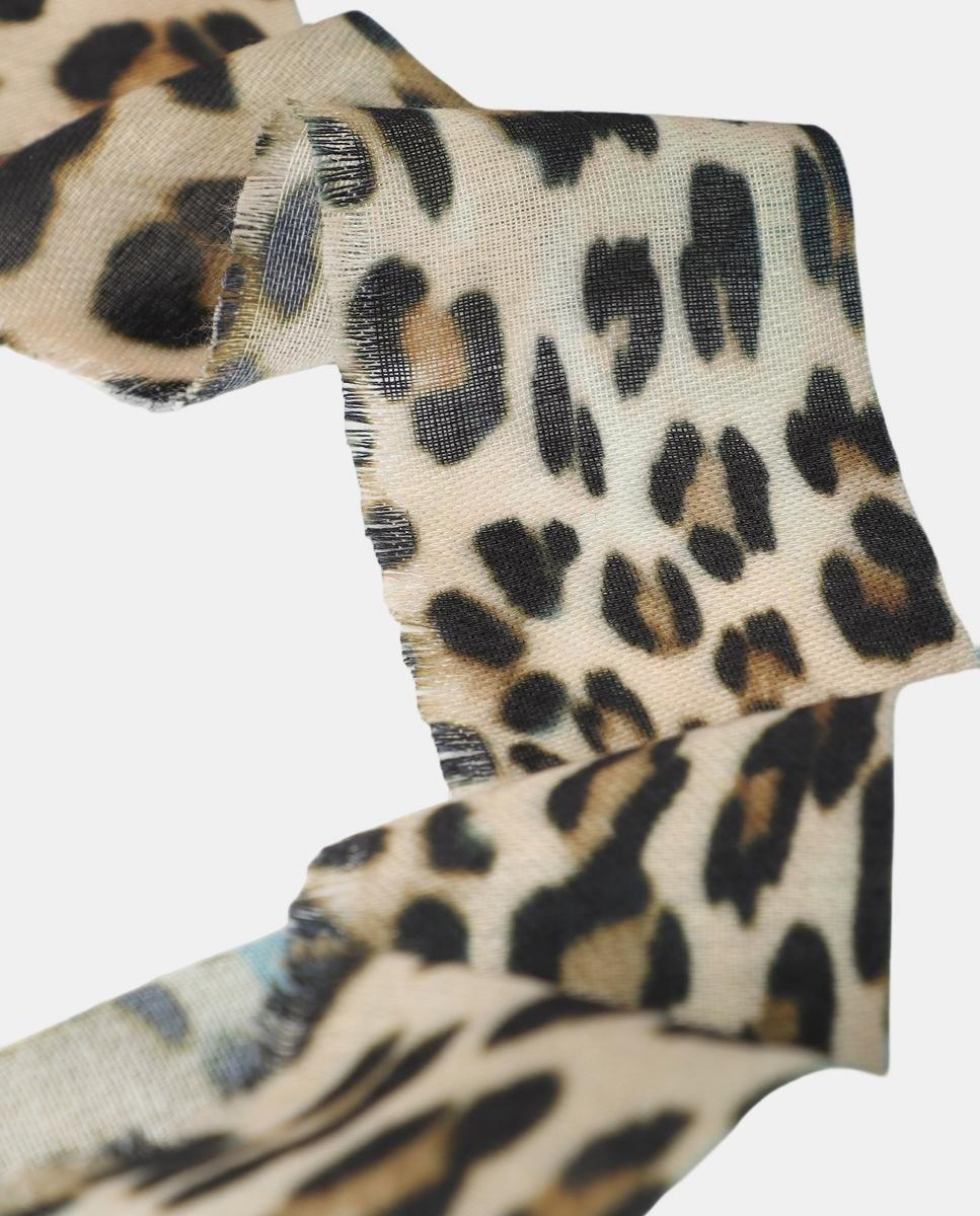 Écharpe com Estampado de Cara de Tigre Dupla Invertida - Verde/Castanho Turquesa-7
