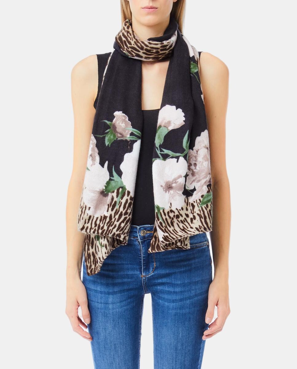 Écharpe com Estampado Floral Animalier Preto-2