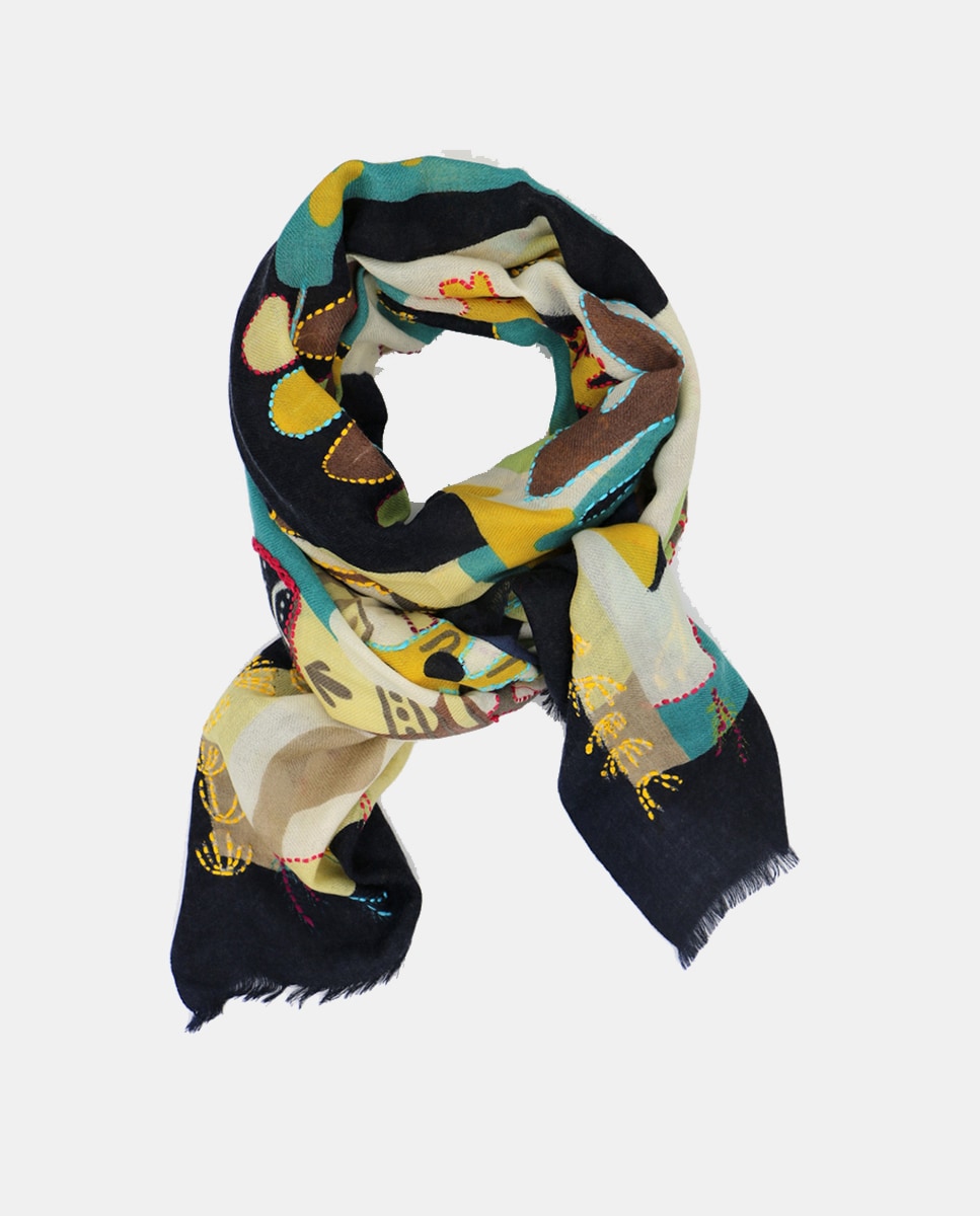 Lenço de Lã com Estampado ou Bordado Azul-marinho-1