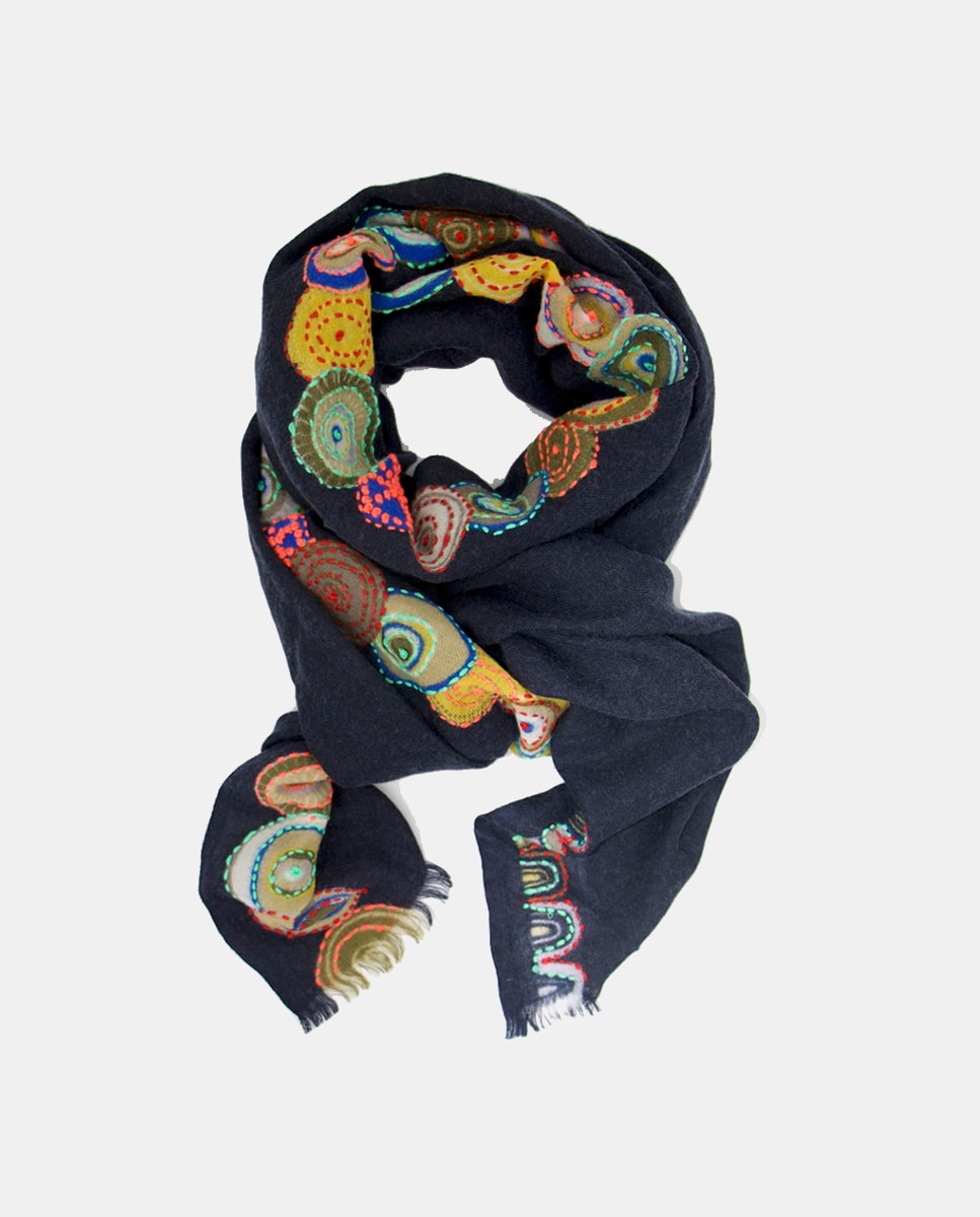 Lenço de Lã com Estampado ou Bordado Azul-marinho-1