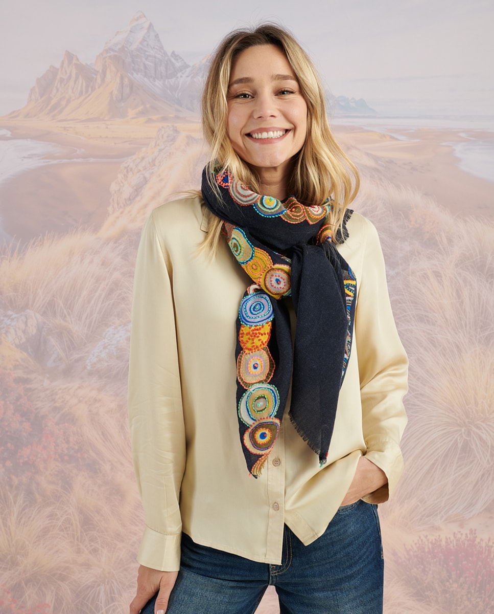 Lenço de Lã com Estampado ou Bordado Azul-marinho-2