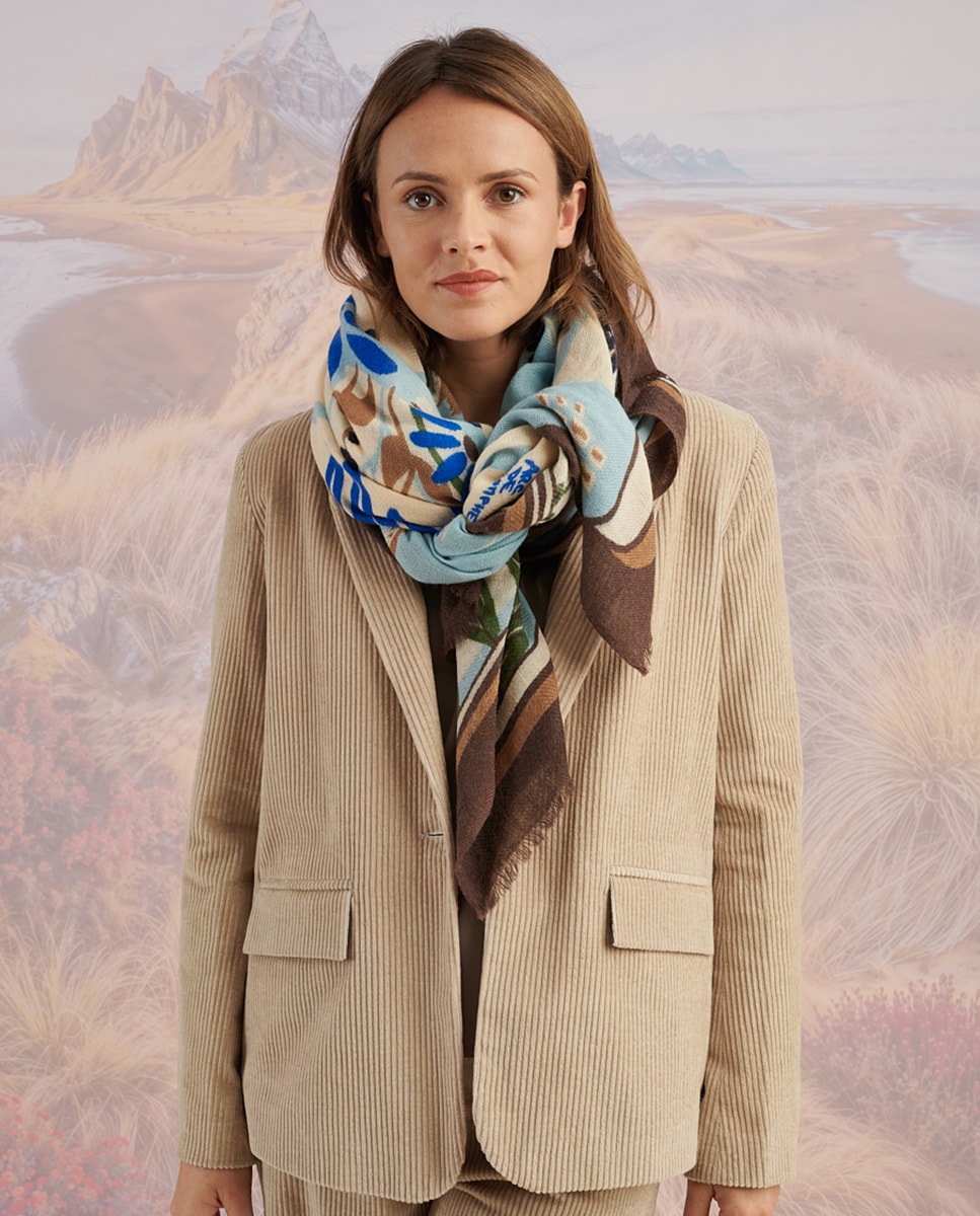 Lenço de Lã com Estampado ou Bordado Azul-claro-2