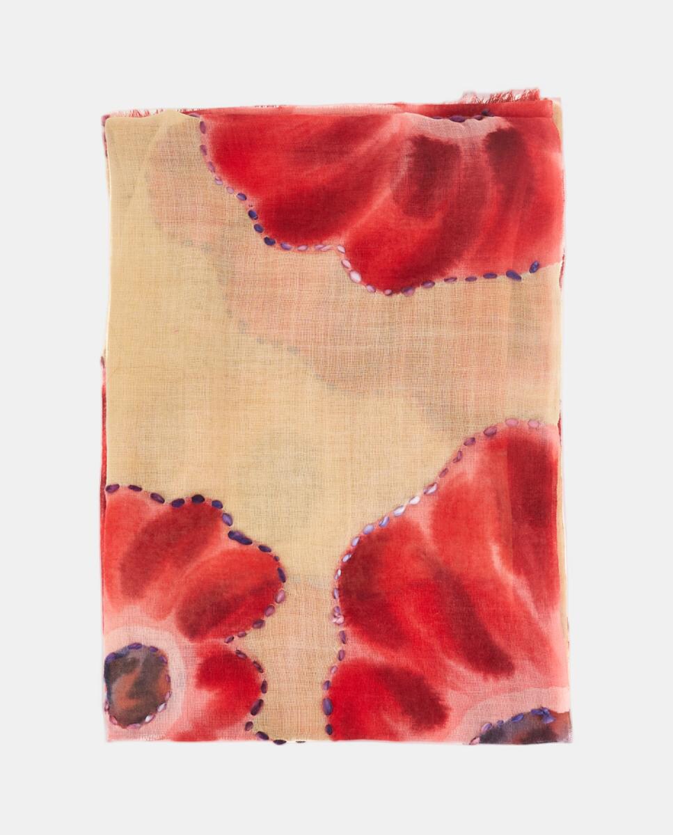 Lenço de Lã com Estampado Floral - Vermelho Vermelho-2