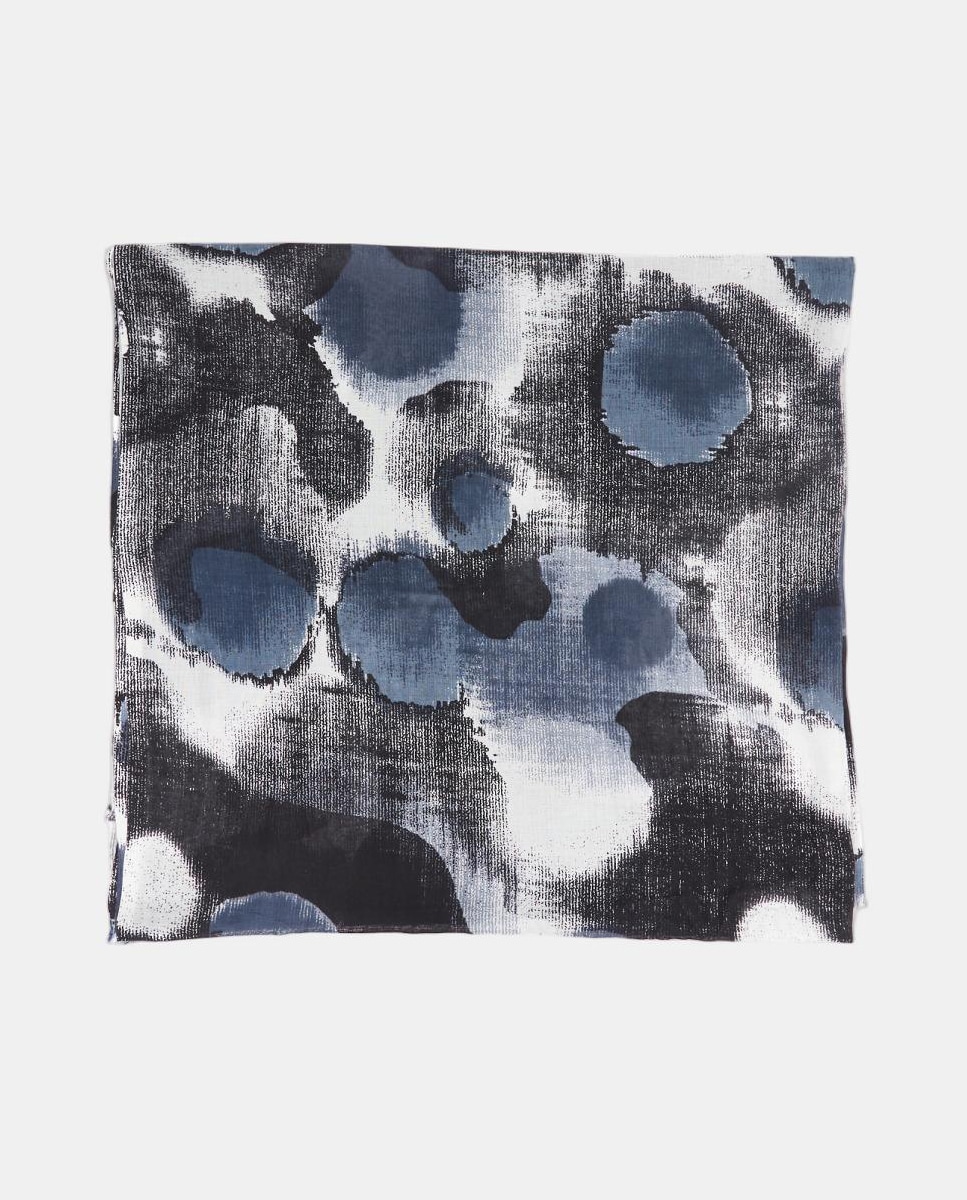 Lenço de Lã com Estampado Abstrato - Preto Preto-2
