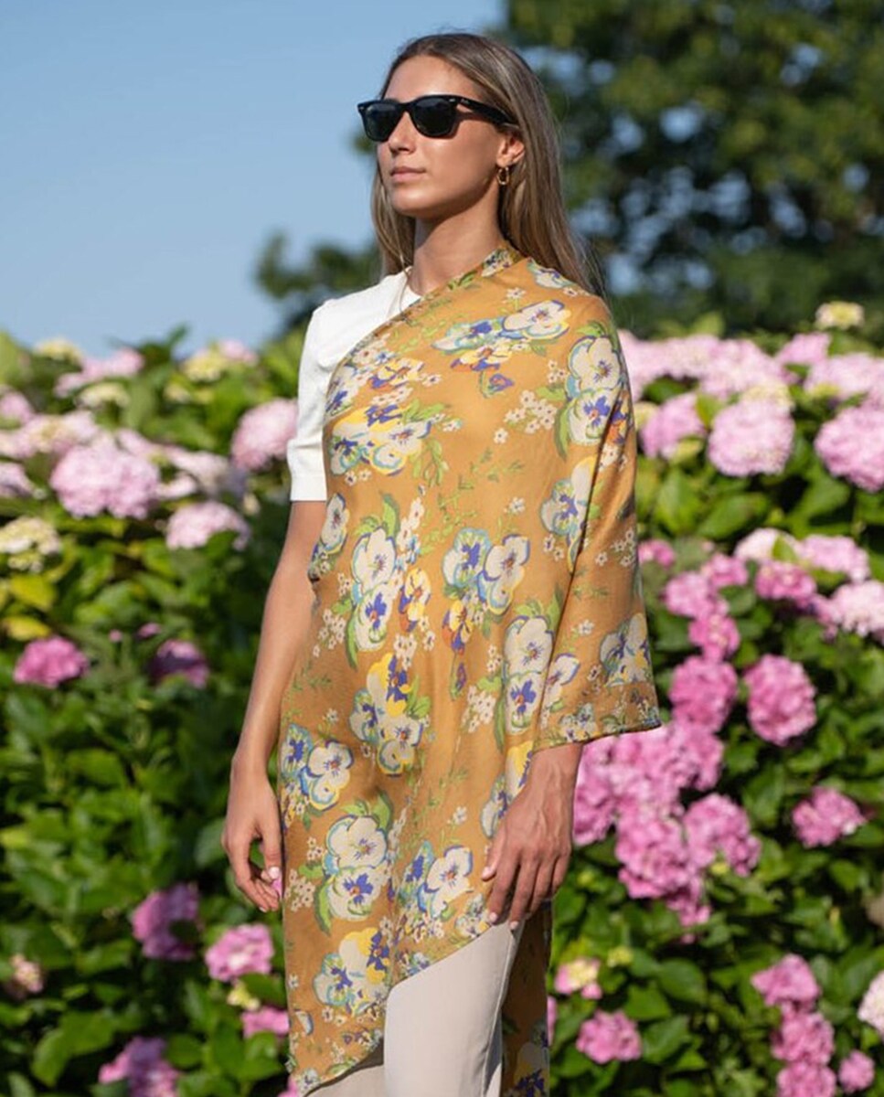 Cachecol de Lã e Seda Mostarda-5