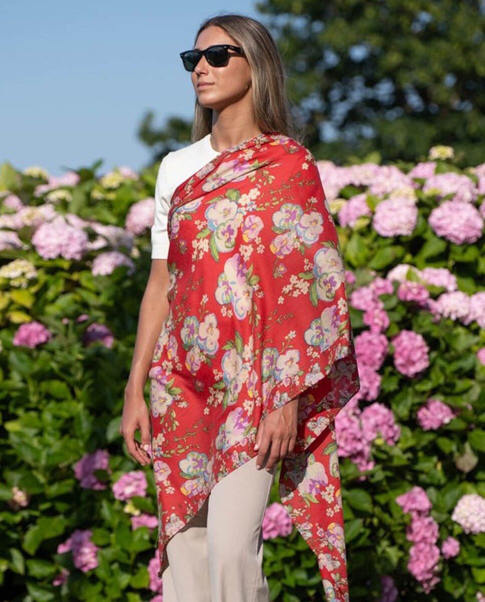 Cachecol de Lã e Seda Vermelho-4