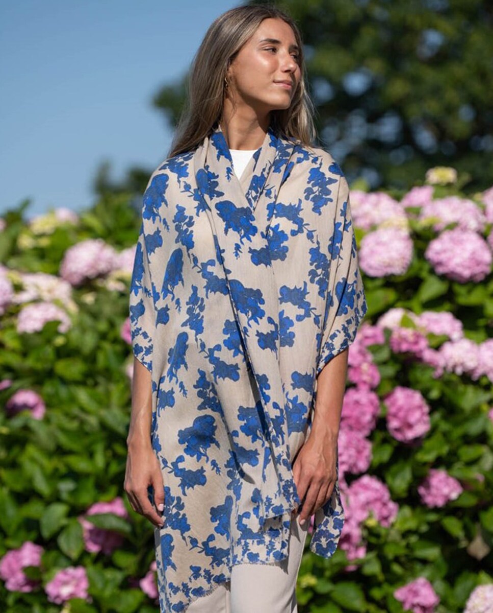 Cachecol de Lã e Seda Azul-5