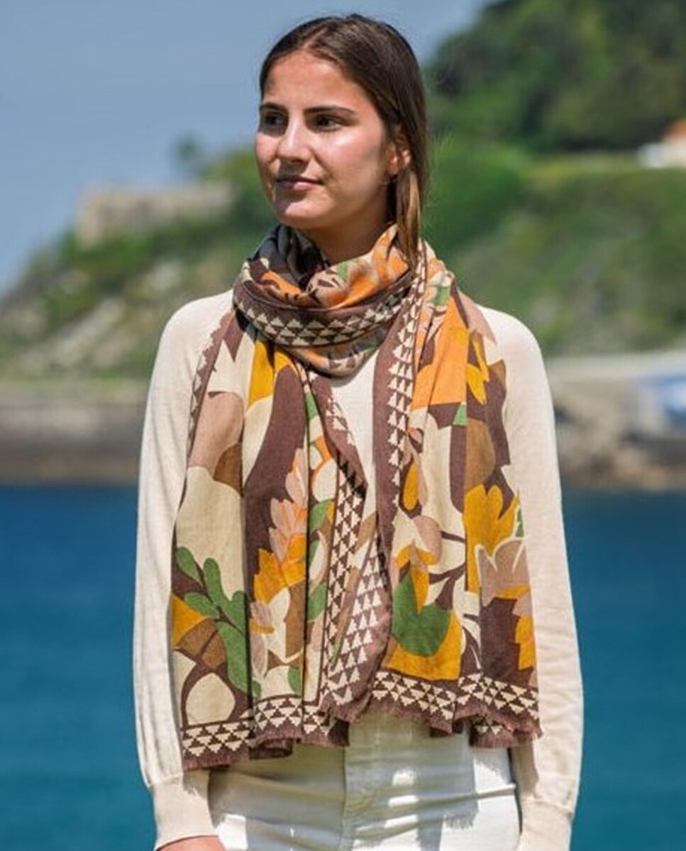 Cachecol de Lã e Seda Castanho-5