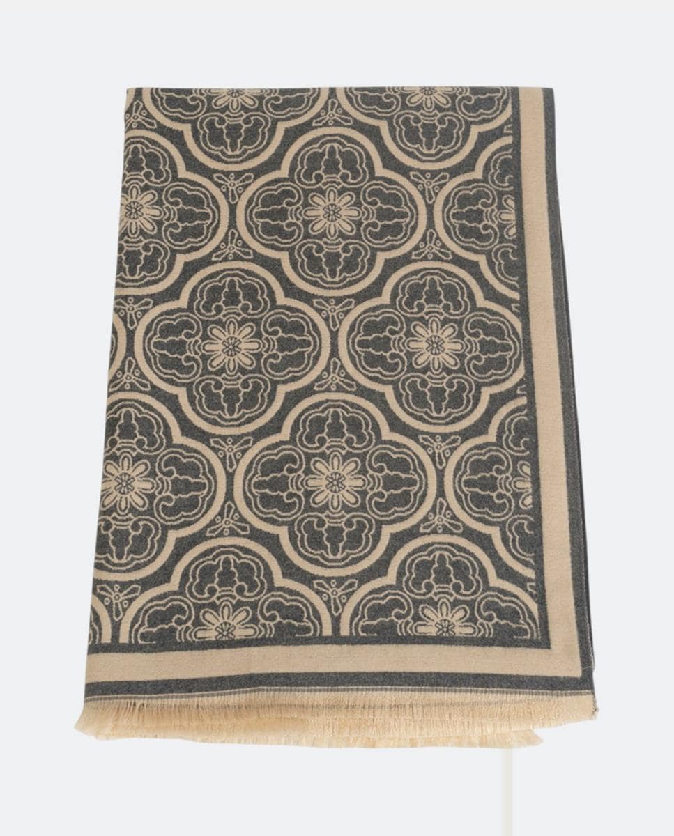 Écharpe Retangular com Jacquard Geométrico, Tecido de Alta Qualidade e Design Contemporâneo Cinzento-1